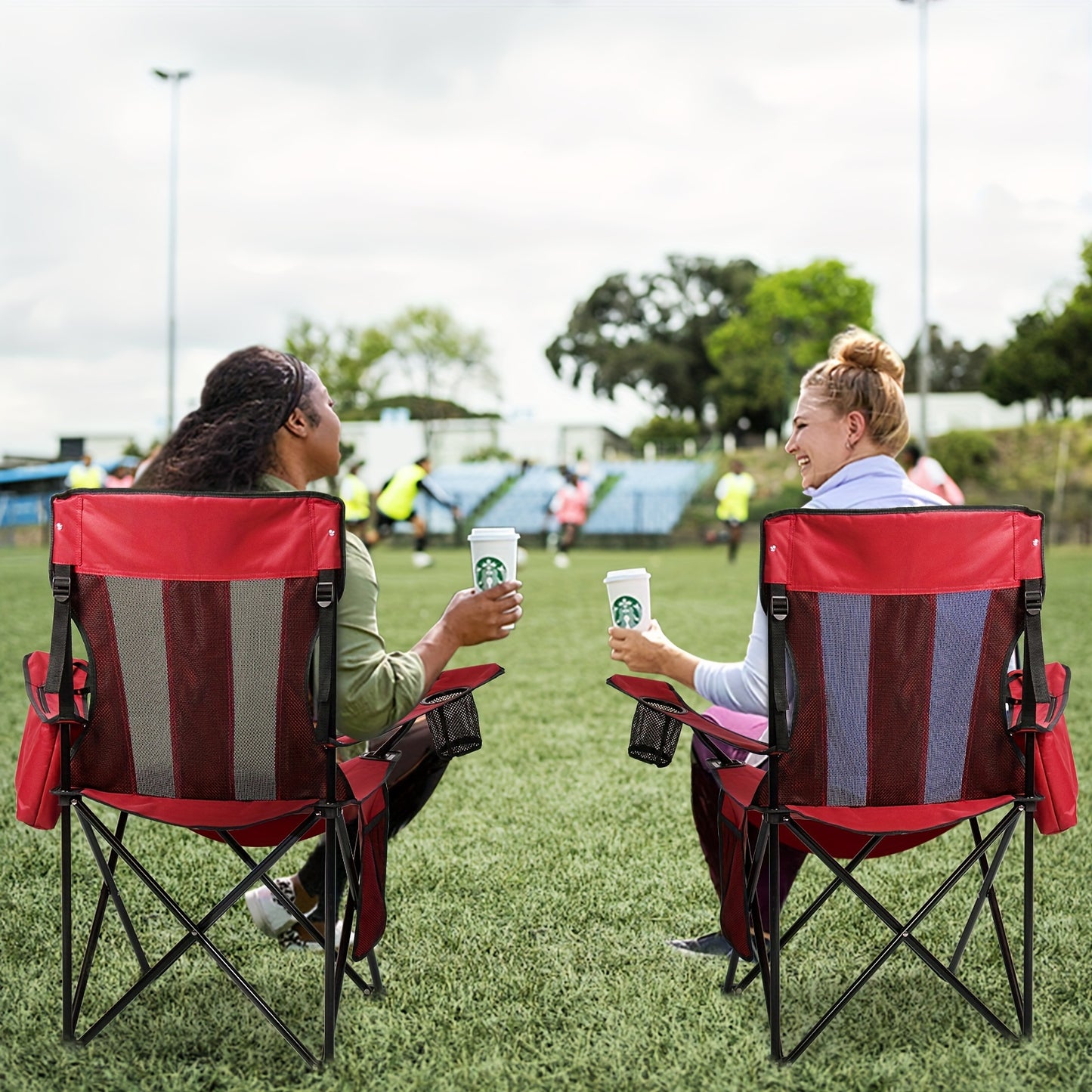 2/4pcs Folding Chair, Camping Chair with a Weight Capacity of 450Lbs, Breathable Mesh Design, Foldable for Easy Carrying. Get Once to Meet The Needs of The Whole Family. Suitable for Camping Trips And Courtyard Use.