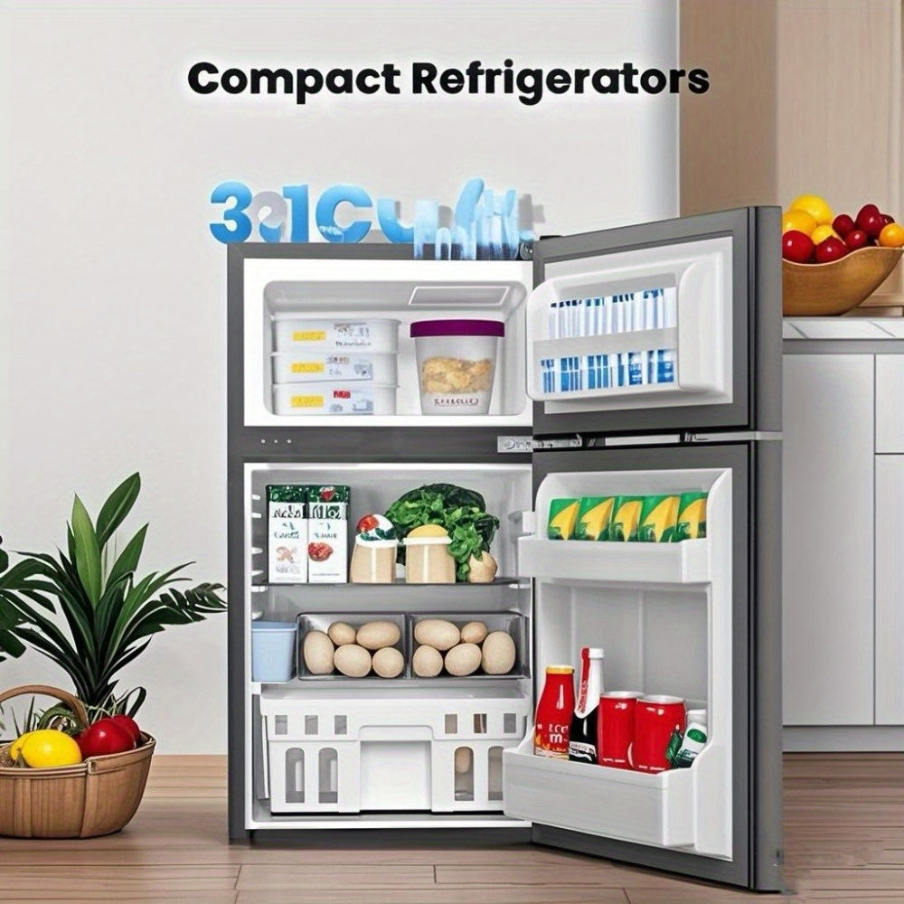 KNDKO 10L Mini Fridge with Blackboard door/ 3.1 Cu. Ft. Fridge with 2 doors, Cooler Mini Fridge for Bedroom, Car, Office, Dorm and SkincarePortable Mini Fridge - Grey, White.