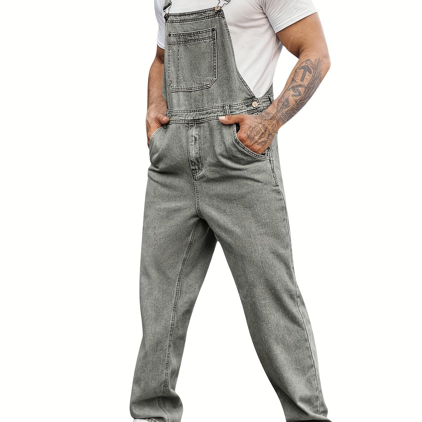 Men's Denim Bib Overalls Jeans Fashion Boot Cut Casual Slim Fit Adjustable Straps Jumpsuit