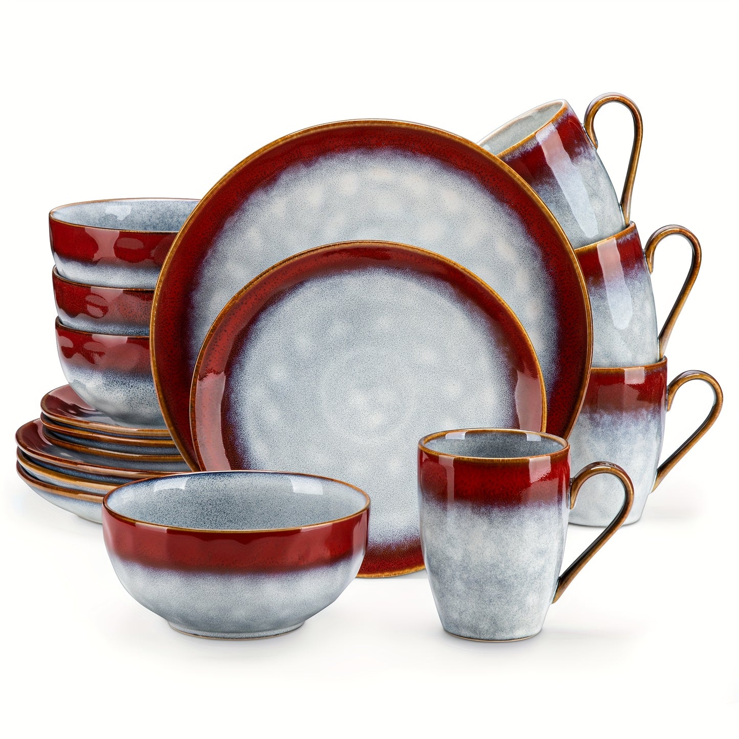 16 Pieces Modern Ceramic Dinnerware Set Includes Plates Bowls and Mugs for 4 High Temperature Kiln Glazed Easy Clean Tableware