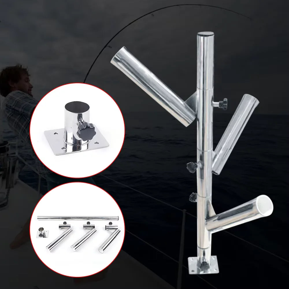 Stainless Steel Three Rod Holder Adjustable Fishing Boat Tree Type Rod Holder Rocket Launcher