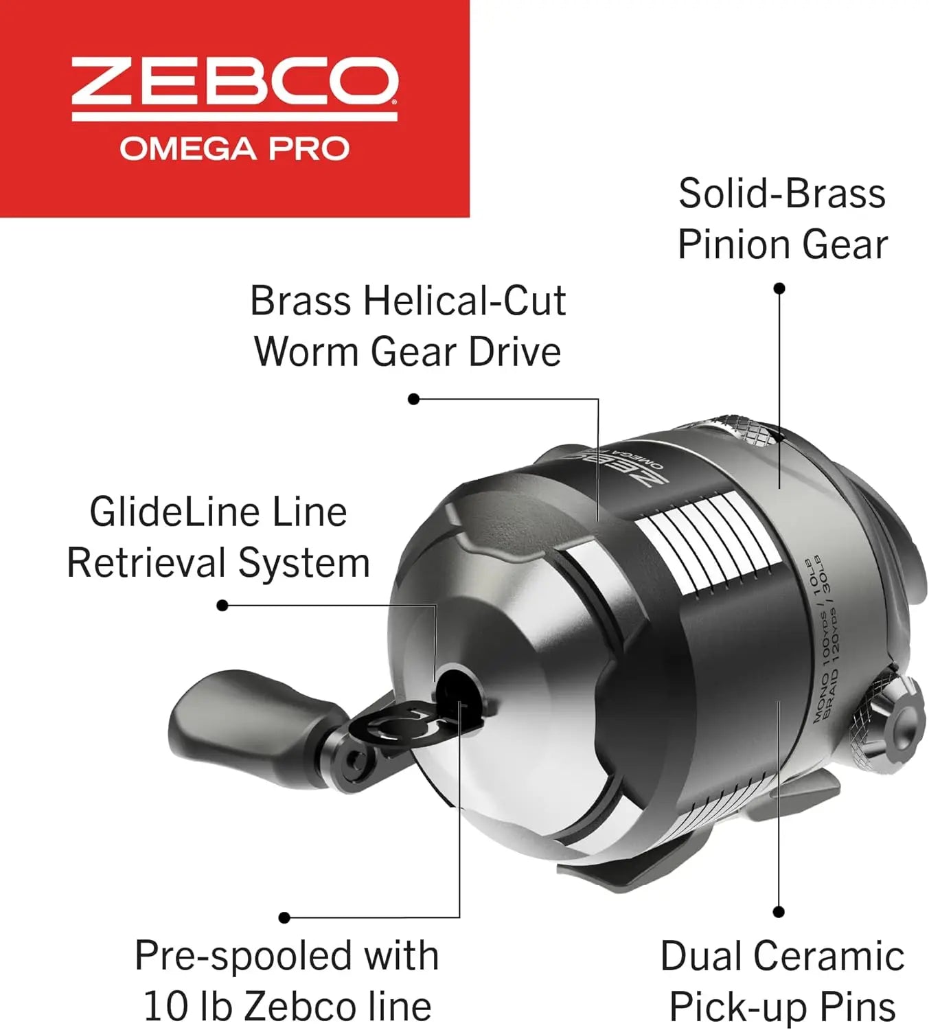 Dual Ceramic Pick Up Pins Solid Brass Pinion Gear GlideLine II Line Retrieval System Pre Spooled Black