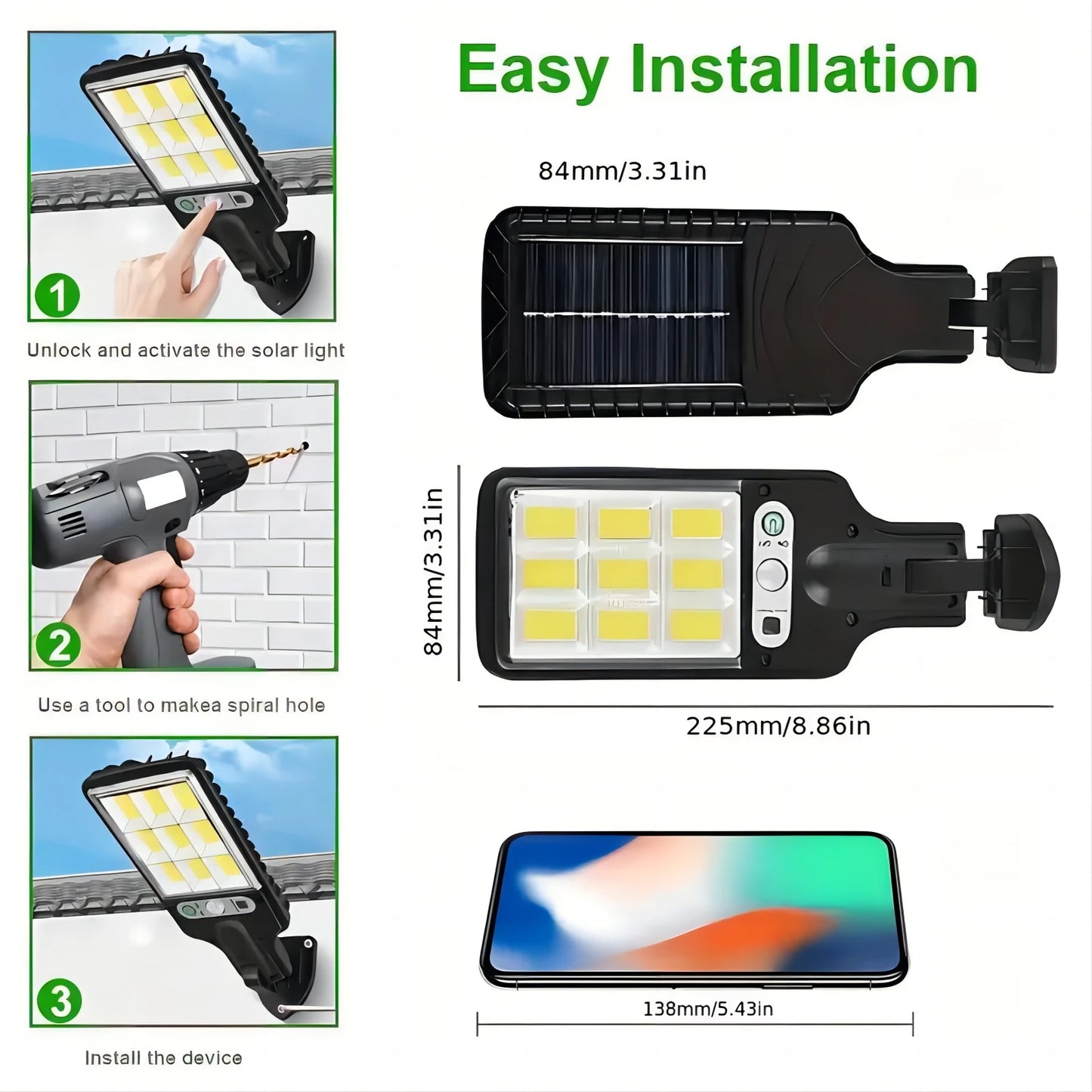 Solar Street Lights 1/2/4 Pack 108 COB LED Outdoor Wall Lights with Remote Control Motion Sensor Adjustable 3 Modes