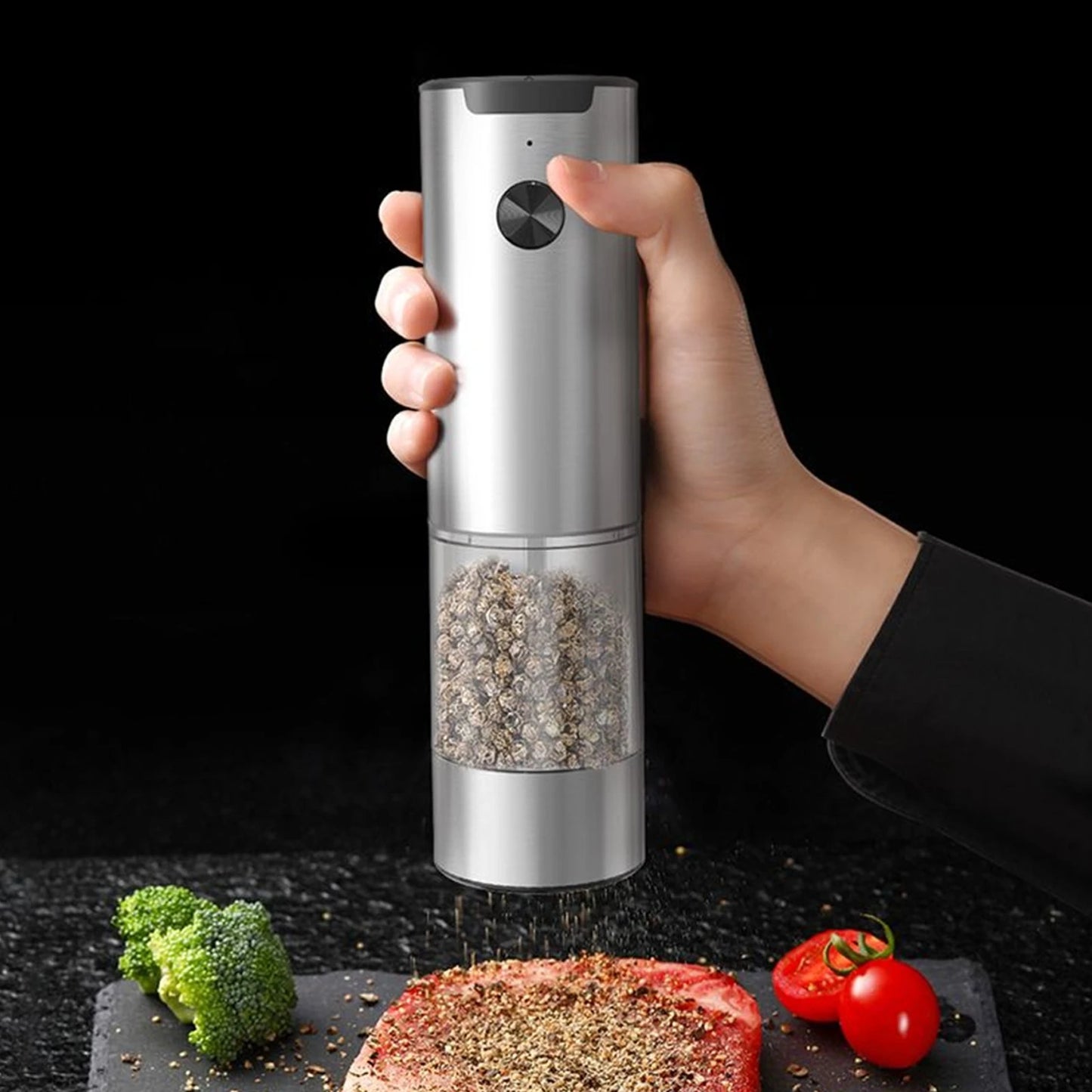 Electric Salt and Pepper Grinder Set 2 Pack with Base and Washable 95ml Container Rechargeable Automatic Mills