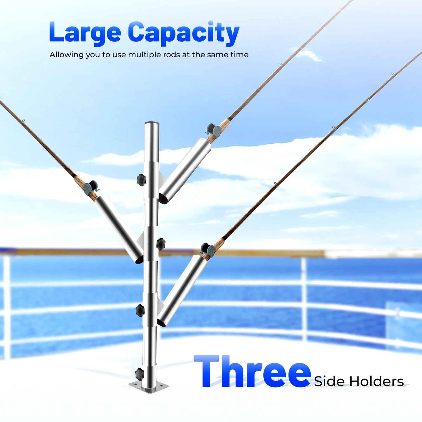 76cm Stainless Steel Triple Clamping Rod Large Capacity 360 Degree Rotation Fishing Boat Yacht Rod Holder