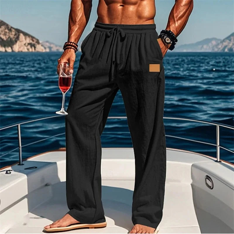 Men's Comfortable Elastic Waist Drawstring Pants for Beach