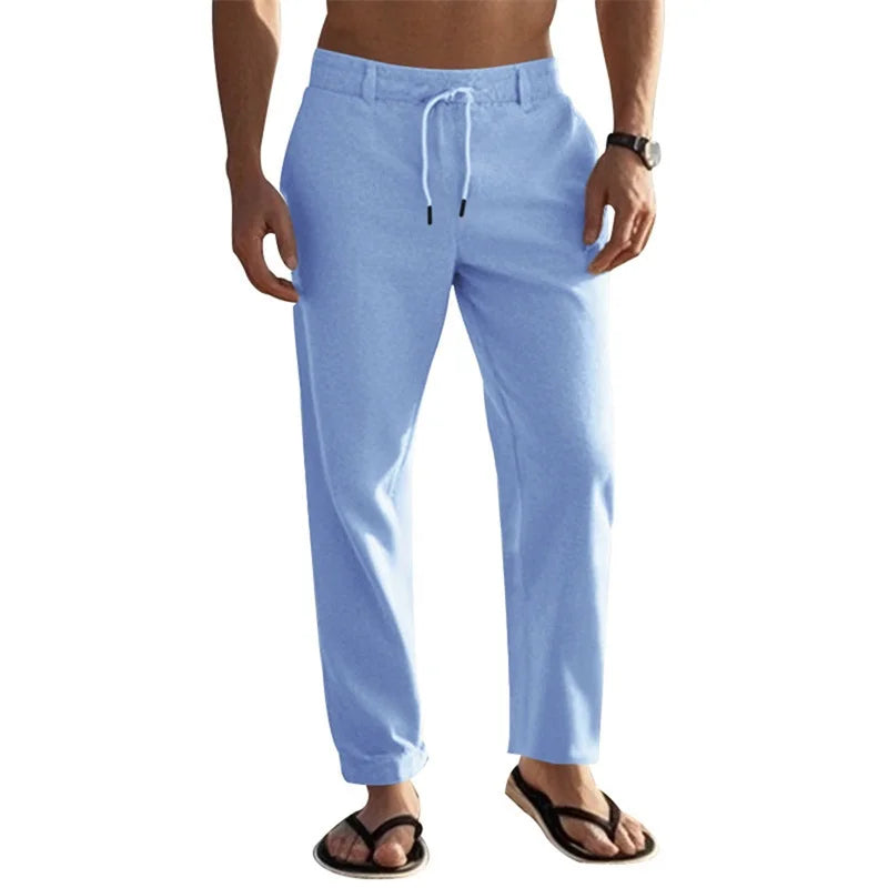 Men's Lightweight Drawstring Linen Pants with Pockets