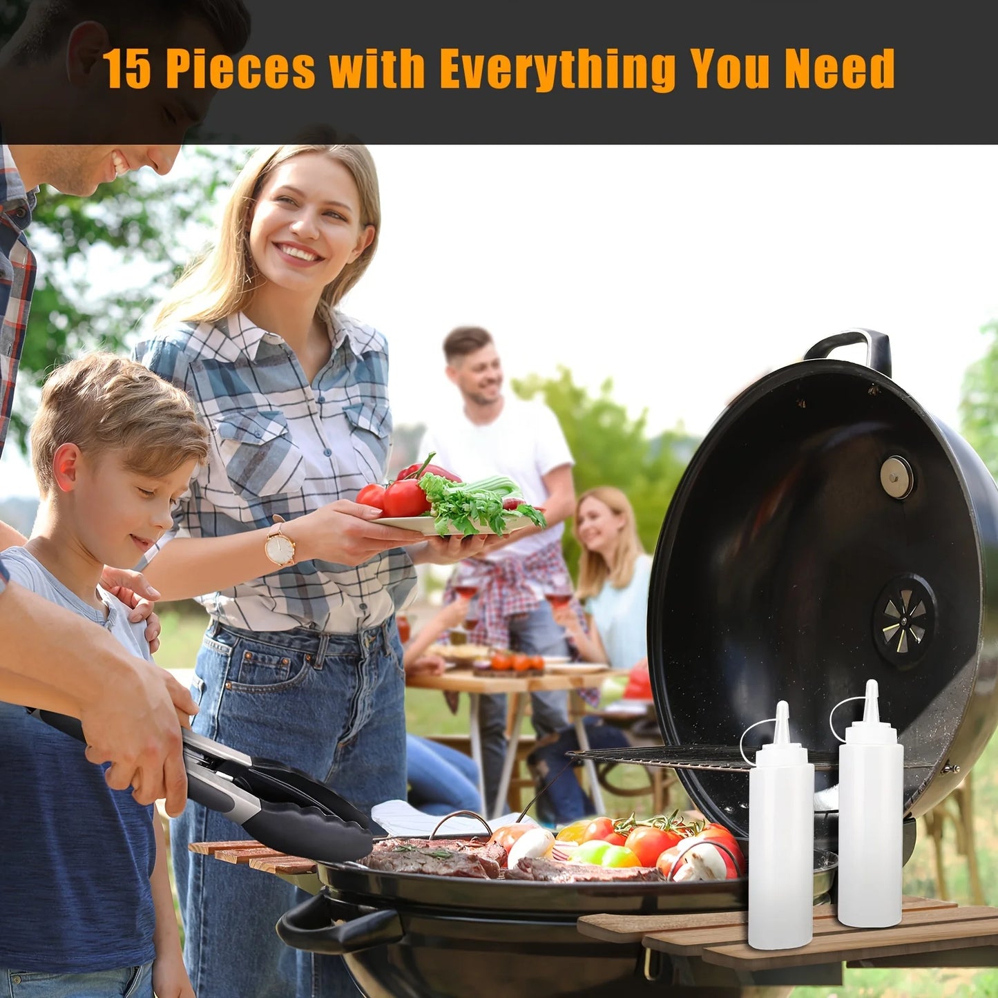 15 Piece Stainless Steel Flat Top Grill Tool Set for Blackstone and Camping Outdoor Grilling Accessories