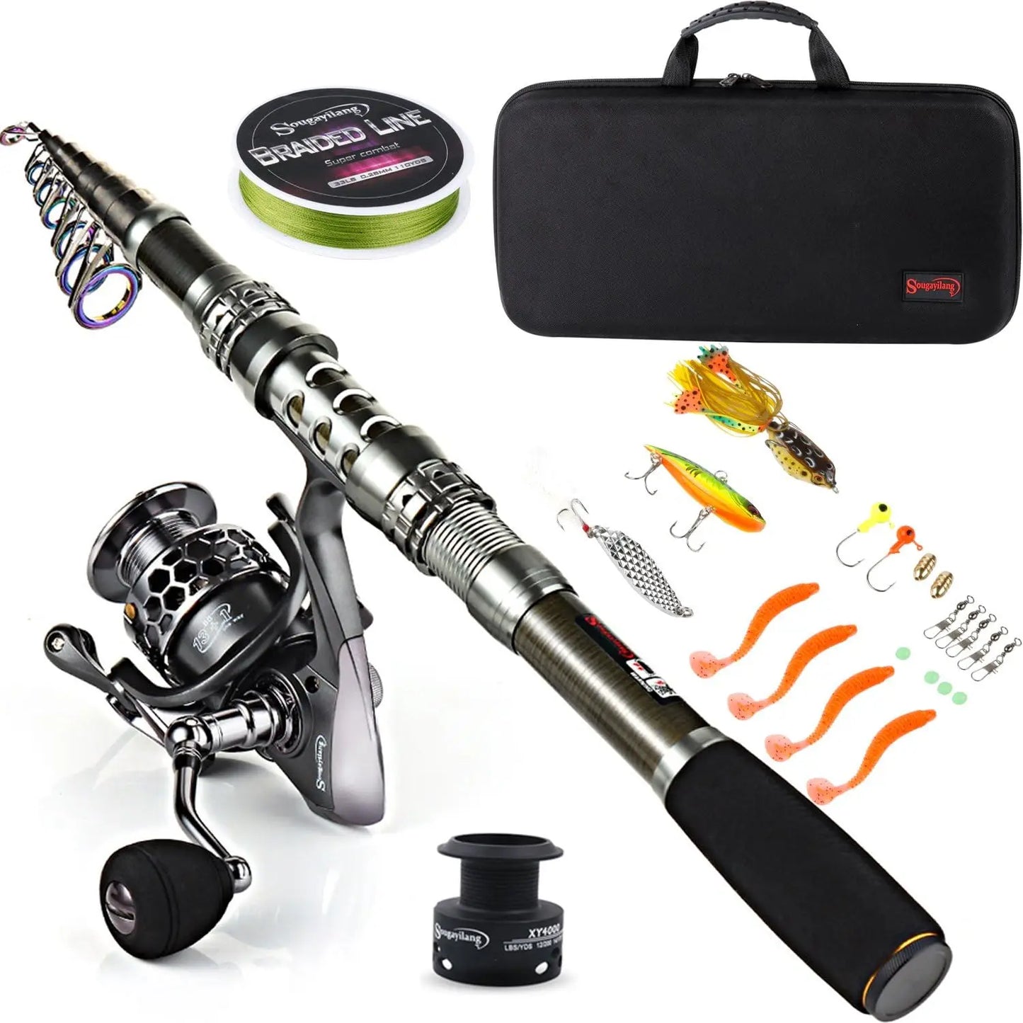 Fishing Rod Reel Combo Telescopic Fishing Pole Spinning Reel Carrier Bag Travel Saltwater Freshwater Fishing