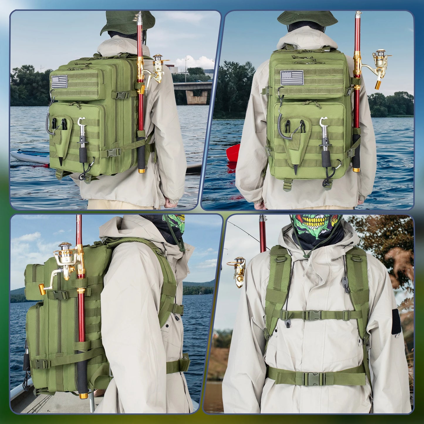 45L Tactical Fishing Hunting Bag Waterproof Backpack for Men Large Capacity Outdoor Travel Rucksack
