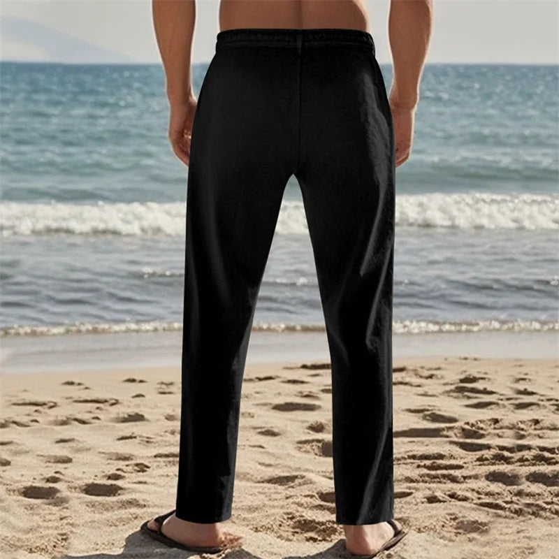 Men's Lightweight Drawstring Linen Pants with Pockets