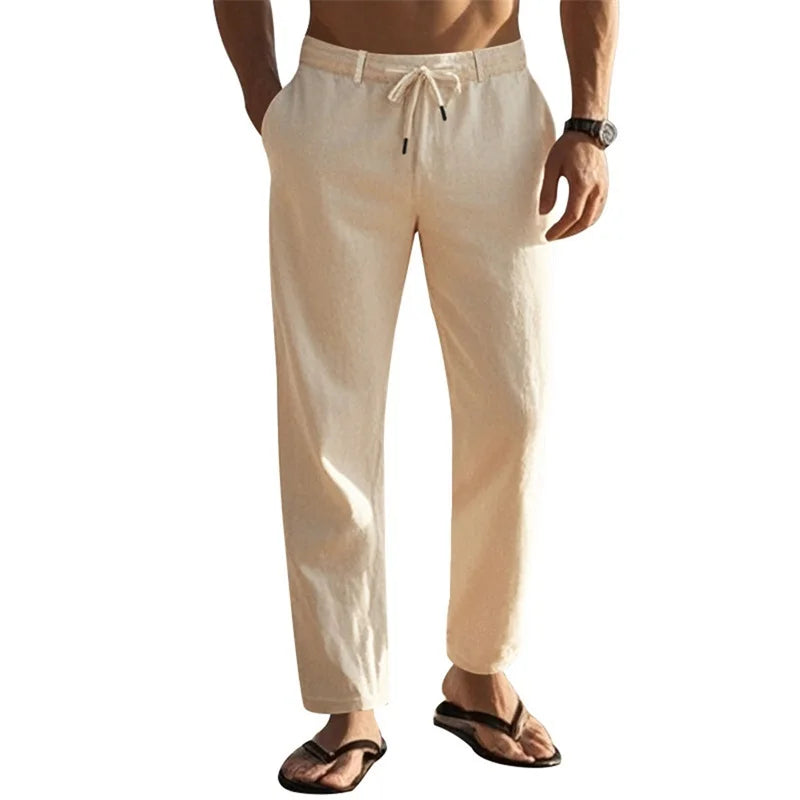 Men's Lightweight Drawstring Linen Pants with Pockets