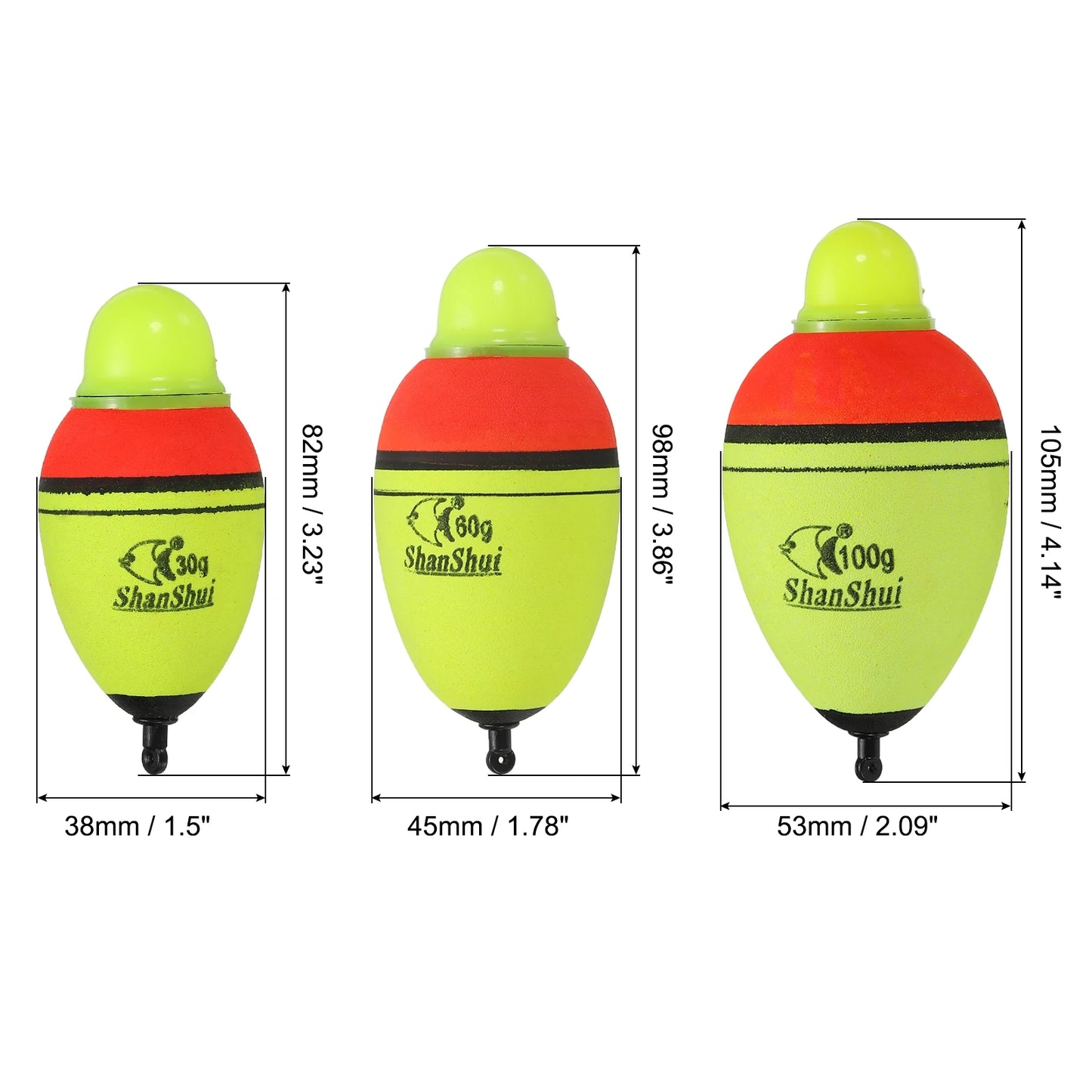 Lighted Fishing Slip Bobbers 1oz 2.1oz 3.5oz EVA Green Red LED Night Fishing Float Yellow 1 Pack