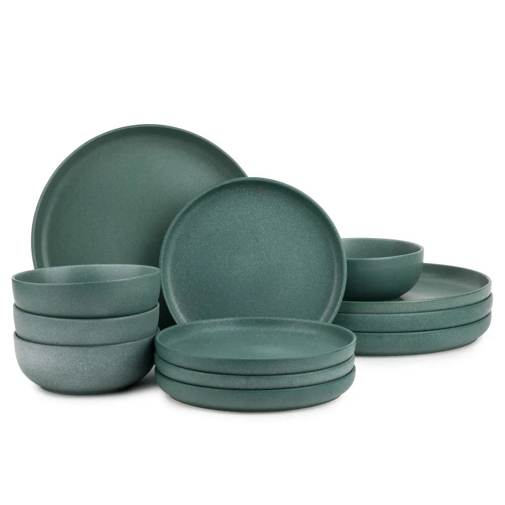 12 Piece Stoneware Dinnerware Set Caspian Green Collection
