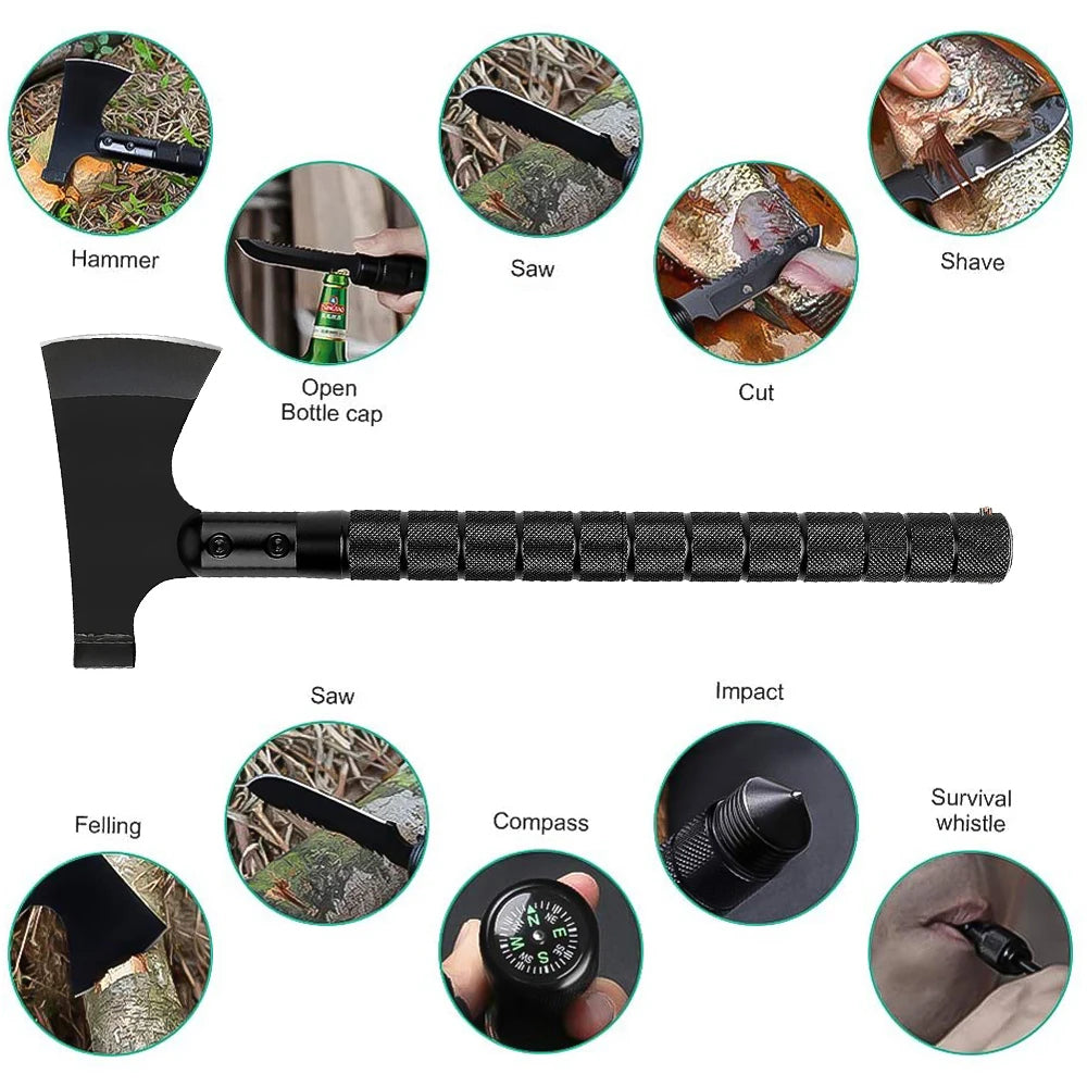 Multi Function Survival Axe Portable Foldable Tactical Tomahawk Outdoor Camping Firewood Chopping Tool Kit
