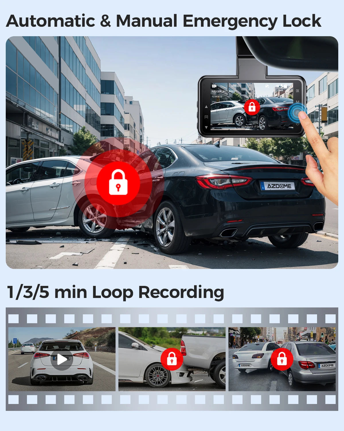 Azdome Dash Cam M17 1080P Front Camera with Built-in ADAS and GPS 24 Hour Parking Monitor Night Vision Car DVR with WIFI App 150 Degree FOV