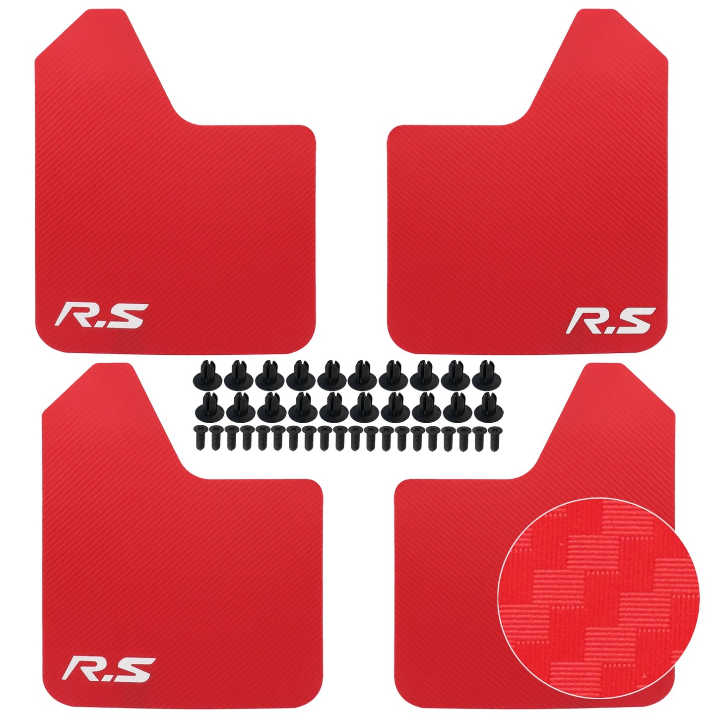 Universal Rally Style Mud Flaps fits most Cars Light Trunks and SUVs in Red or Black