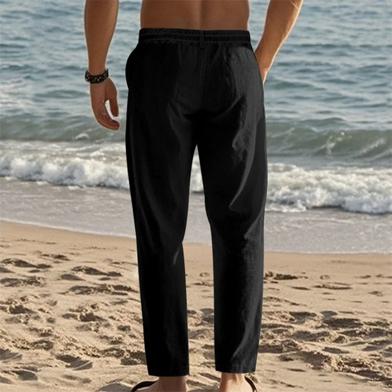 Men's Lightweight Drawstring Linen Pants with Pockets