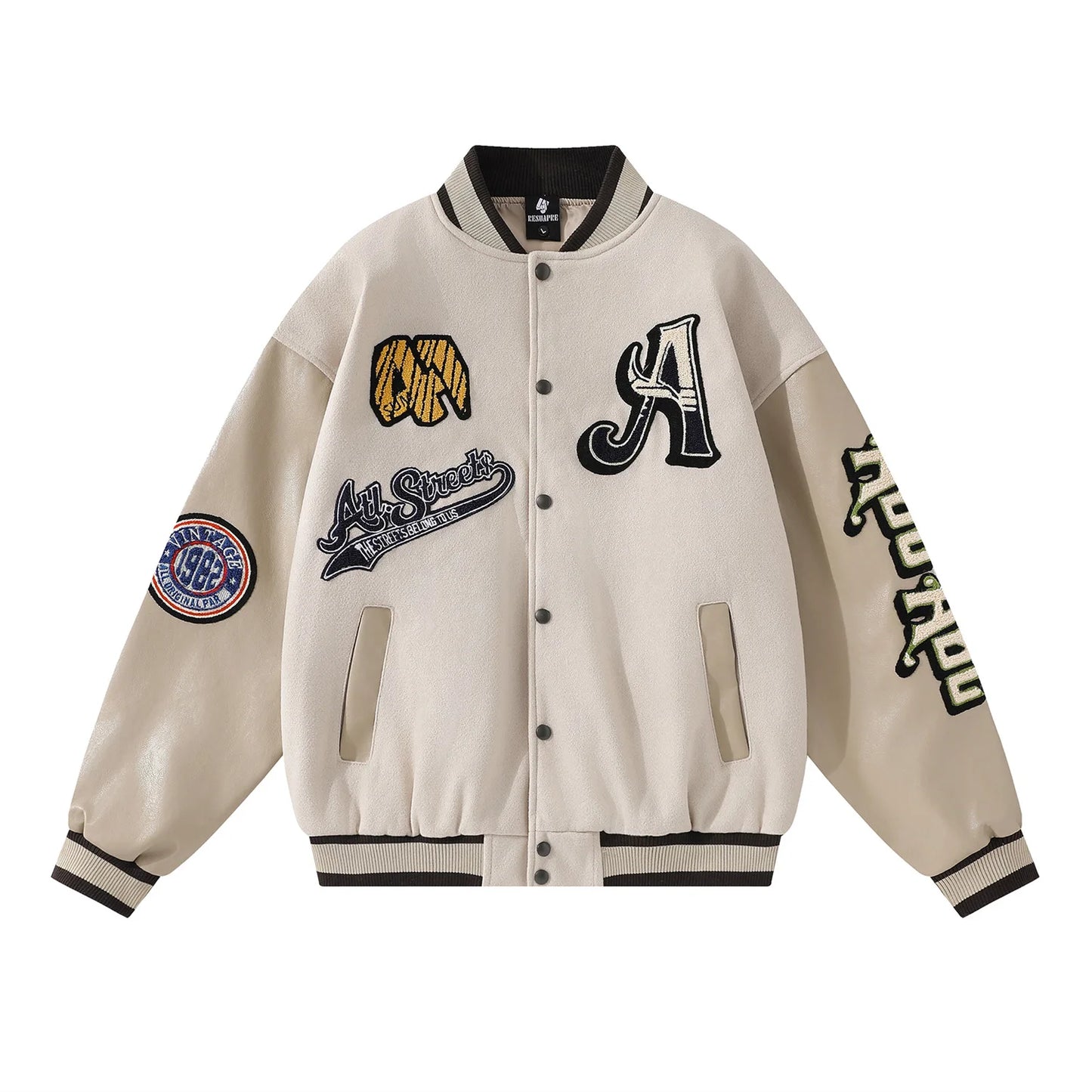 Letter Embroidery Men's Baseball Jacket Y2k Flame Leather Coat