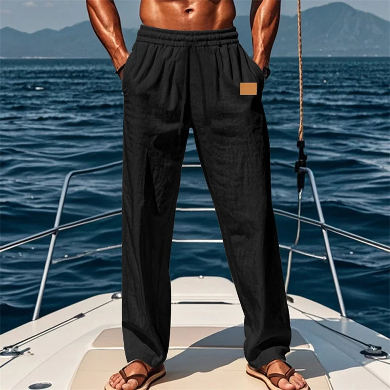 Men's Comfortable Elastic Waist Drawstring Pants for Beach