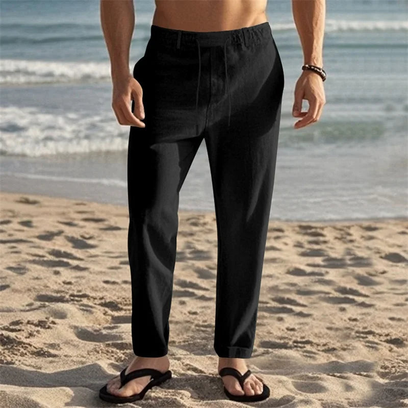 Men's Lightweight Drawstring Linen Pants with Pockets