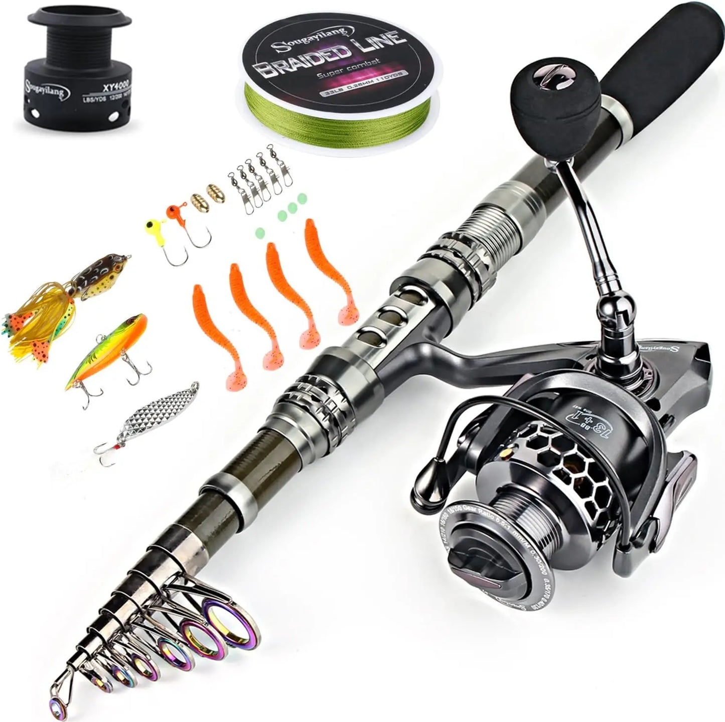 Fishing Rod Reel Combo Telescopic Fishing Pole Spinning Reel Carrier Bag Travel Saltwater Freshwater Fishing