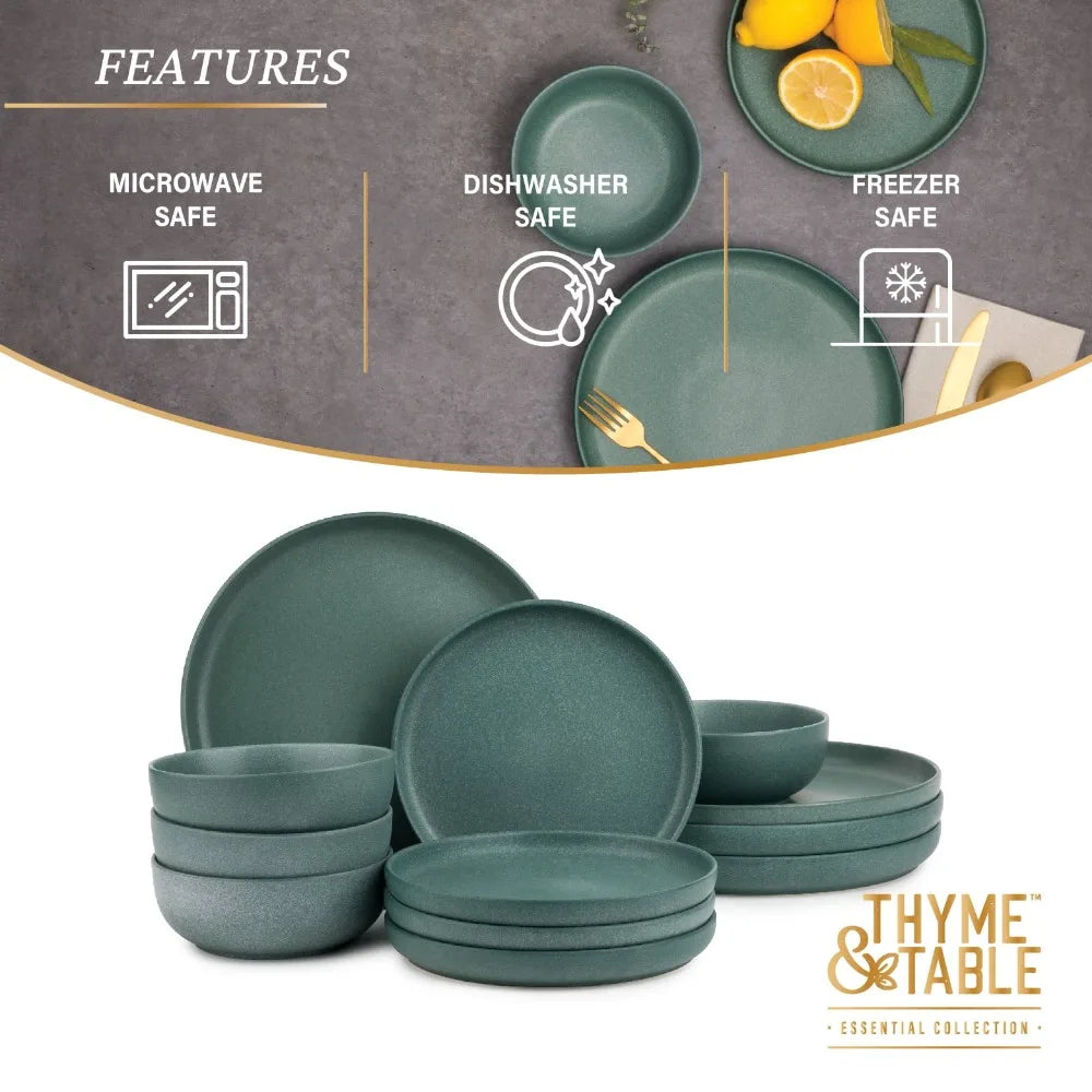 12 Piece Stoneware Dinnerware Set Caspian Green Collection