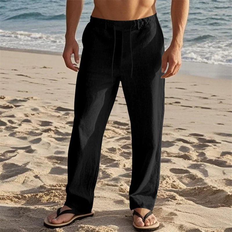 Men's Lightweight Drawstring Linen Pants with Pockets