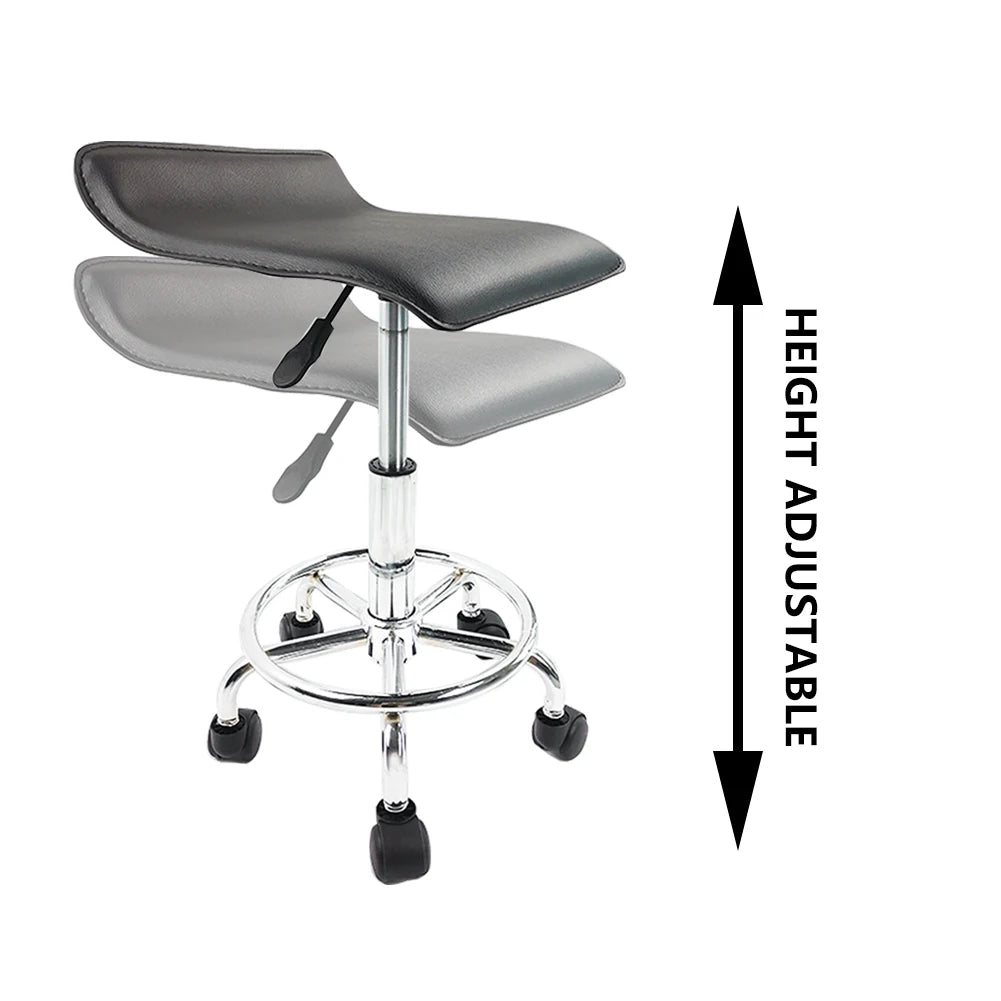 KKTONER Square Height Adjustable Rolling Stool with Foot Rest PU Leather Seat Cushion Spa Salon Tattoo Work Swivel Office Stools