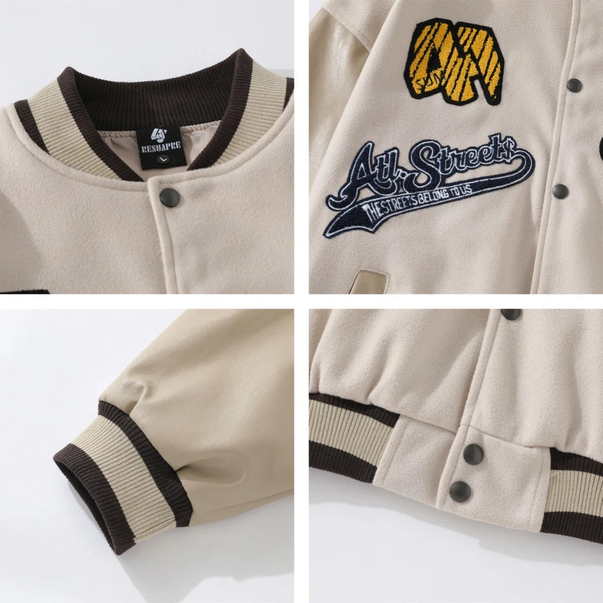 Letter Embroidery Men's Baseball Jacket Y2k Flame Leather Coat