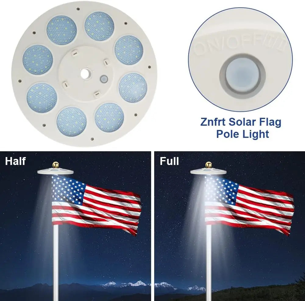 Solar Flag Pole Light with 136 LEDs Auto On Off Energy Saving Dusk to Dawn for 15 to 30 Feet Outdoor Use
