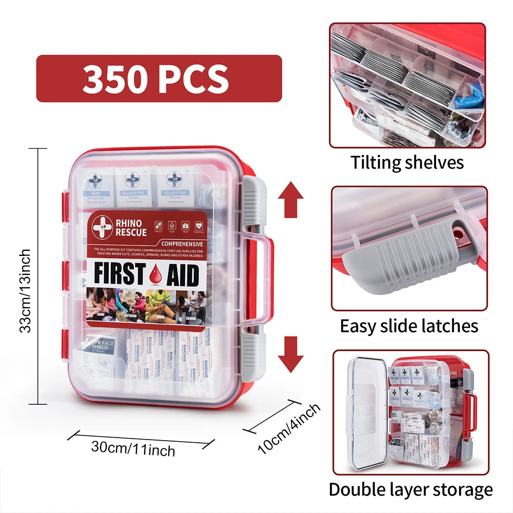RHINO RESCUE 350 Pieces OSHA All-Purpose First Aid Kit,