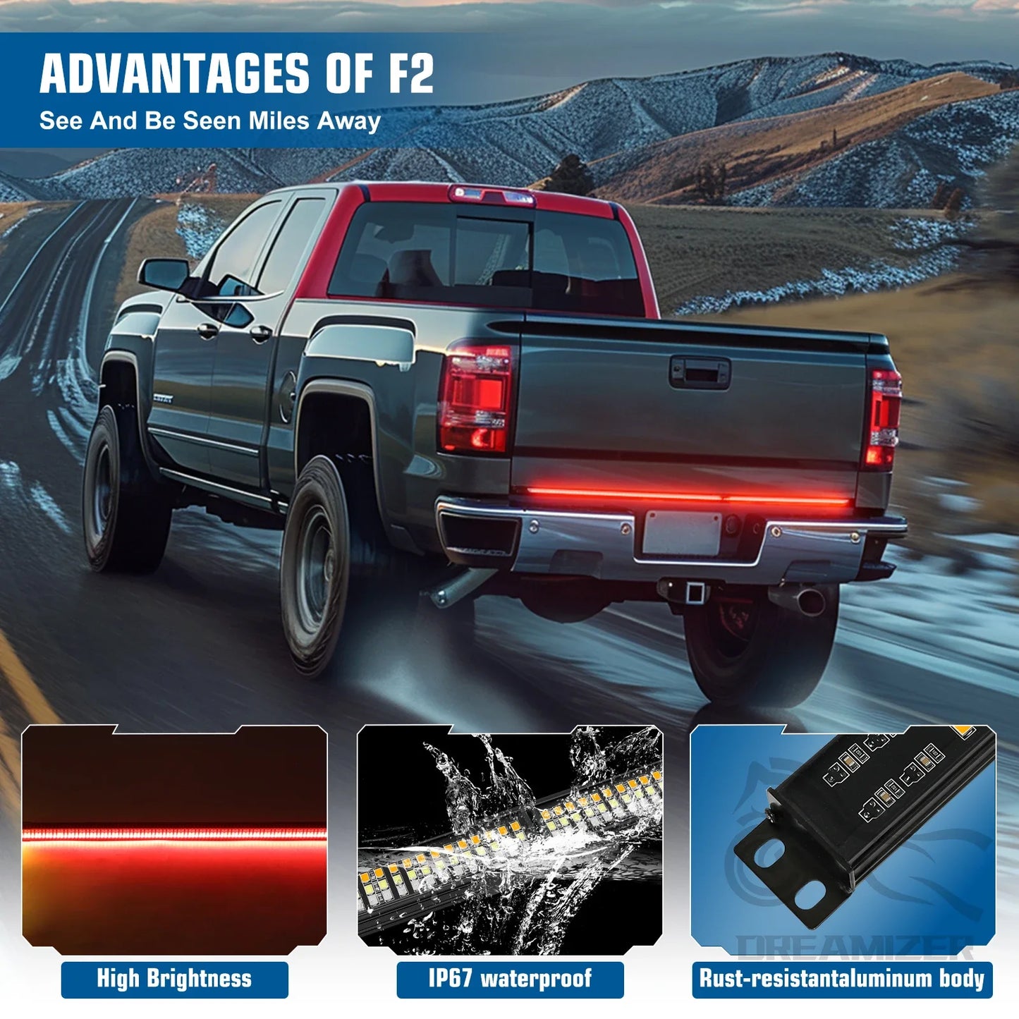 Universal 4 Row 60 Inch Pickup Truck Rear Tailgate Light Bar