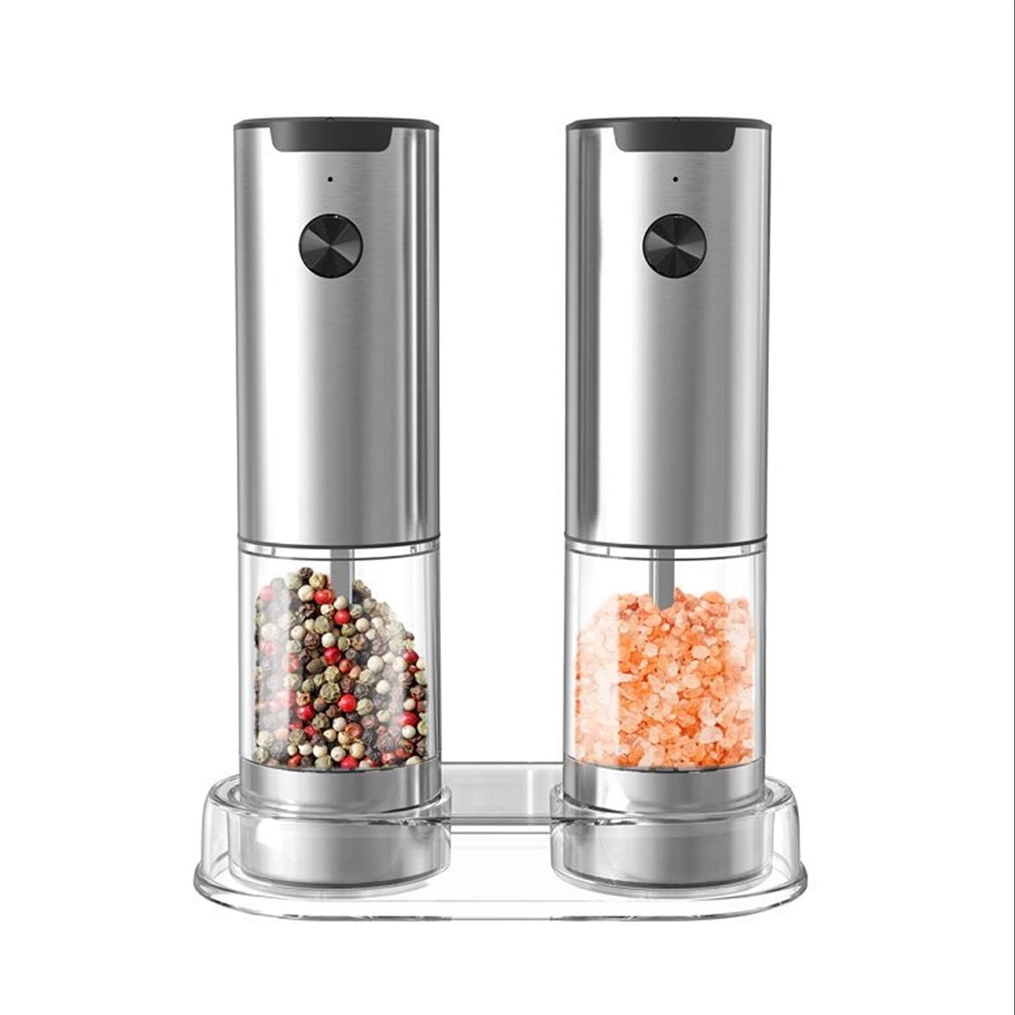 Electric Salt and Pepper Grinder Set 2 Pack with Base and Washable 95ml Container Rechargeable Automatic Mills