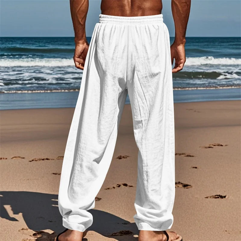 Men's Comfortable Elastic Waist Drawstring Pants for Beach