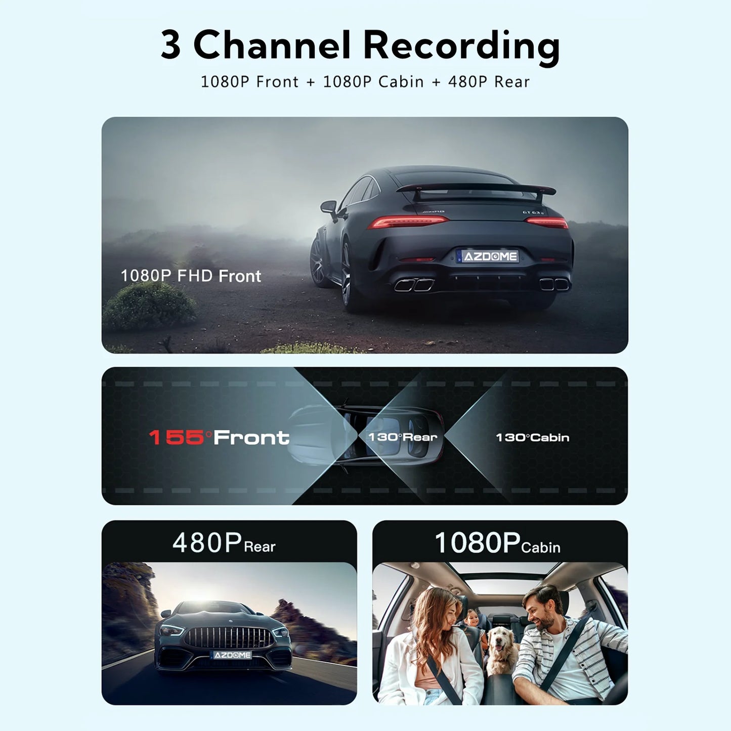 AZDOME Dash Cam V600 2.4 Inch Screen Dual 1080P and 480P Car Camera G Sensor Super Night Vision Car DVR 24 Hour Parking Mode with Support for Rear Camera