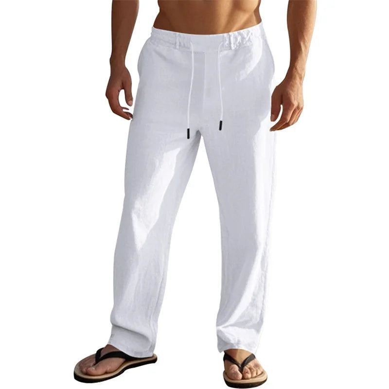 Men's Lightweight Drawstring Linen Pants with Pockets