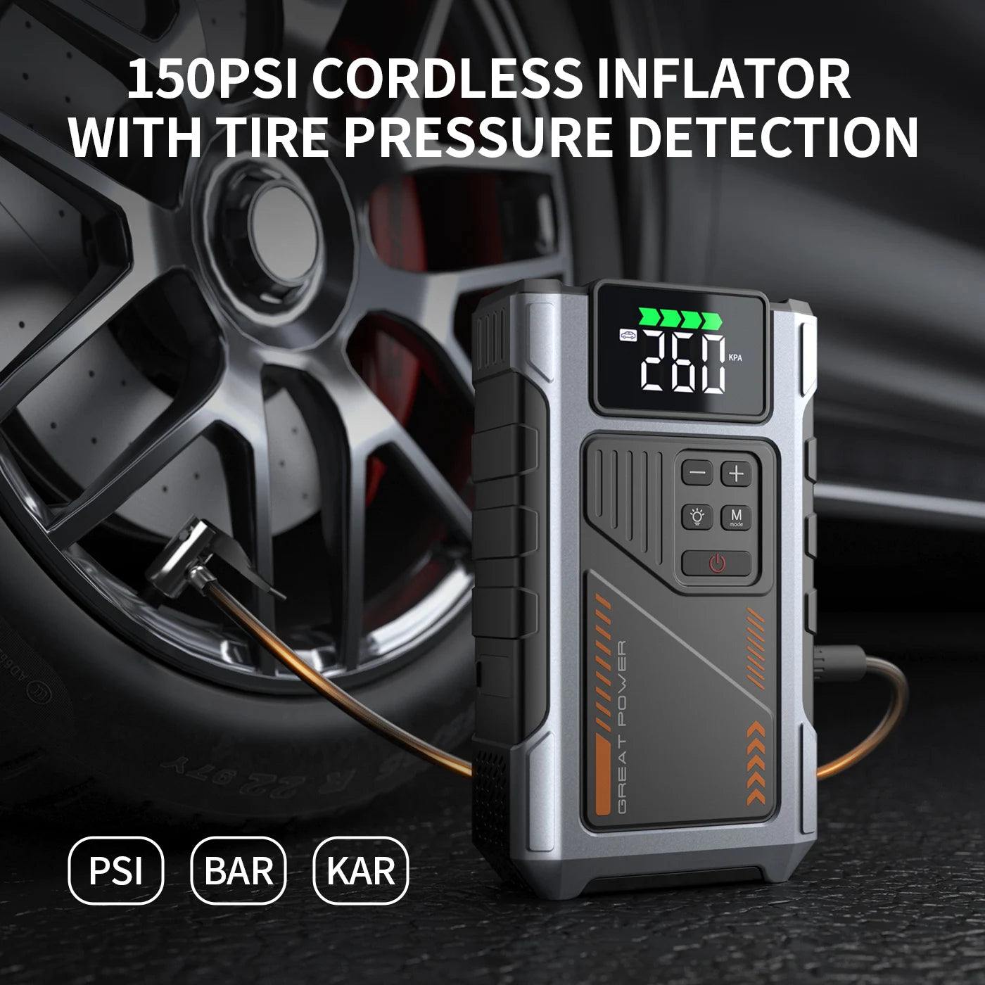 Portable Car Jump Starter With Air Compressor 3000A Peak For 7.5L Gas And 6.5L Diesel Jump Starter Battery Pack With 150 PSI Tire Inflator
