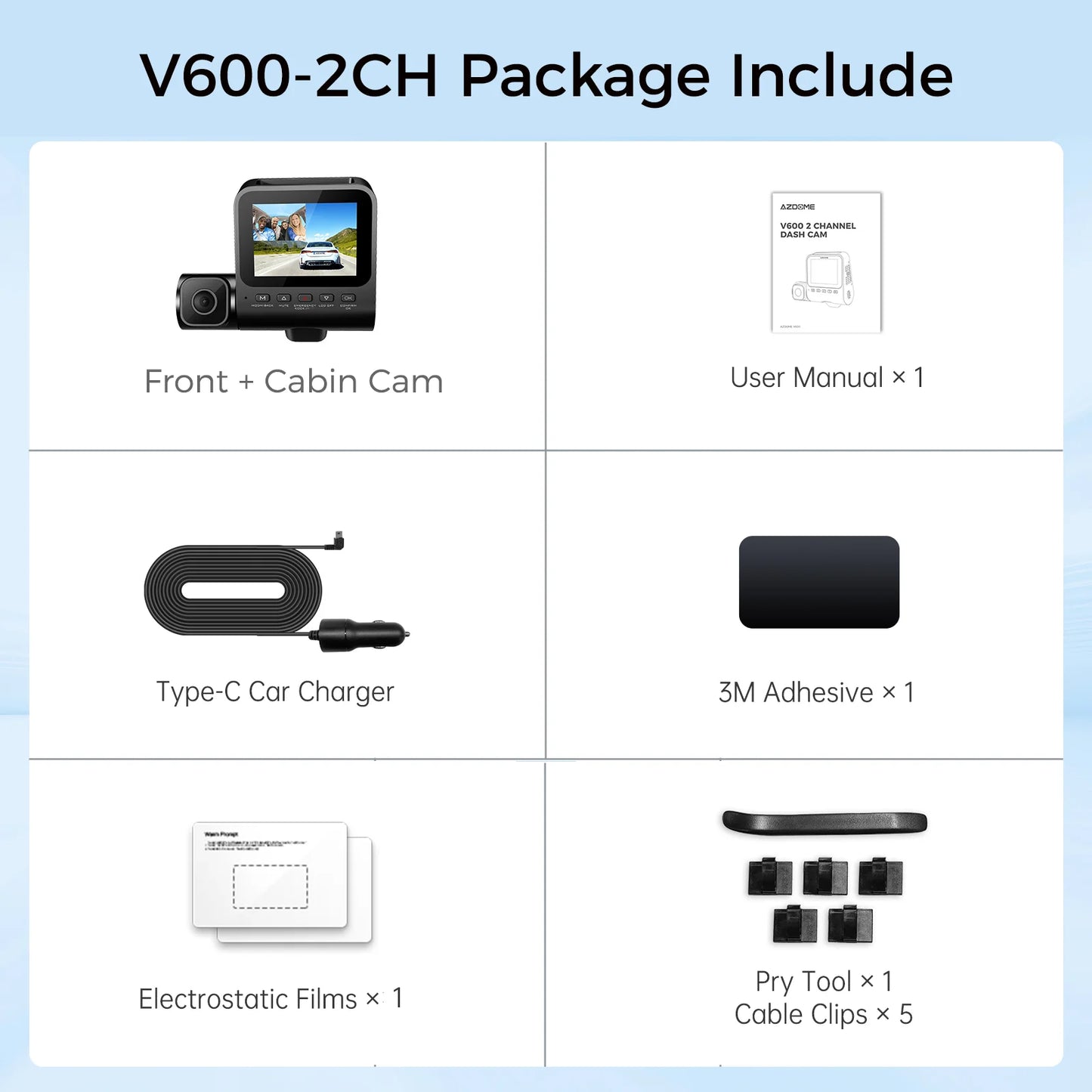 AZDOME Dash Cam V600 2.4 Inch Screen Dual 1080P and 480P Car Camera G Sensor Super Night Vision Car DVR 24 Hour Parking Mode with Support for Rear Camera