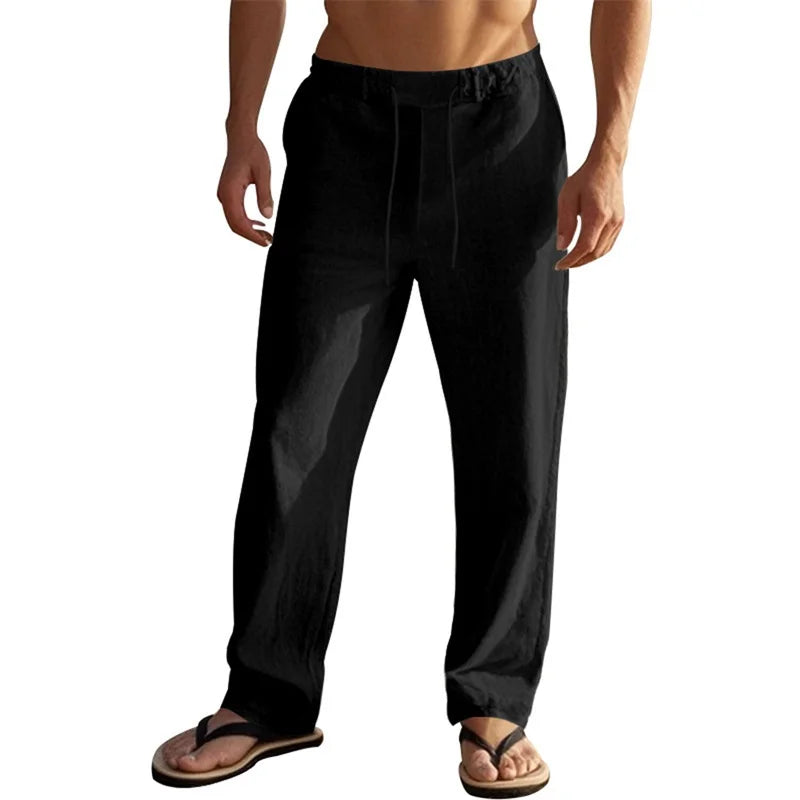 Men's Lightweight Drawstring Linen Pants with Pockets