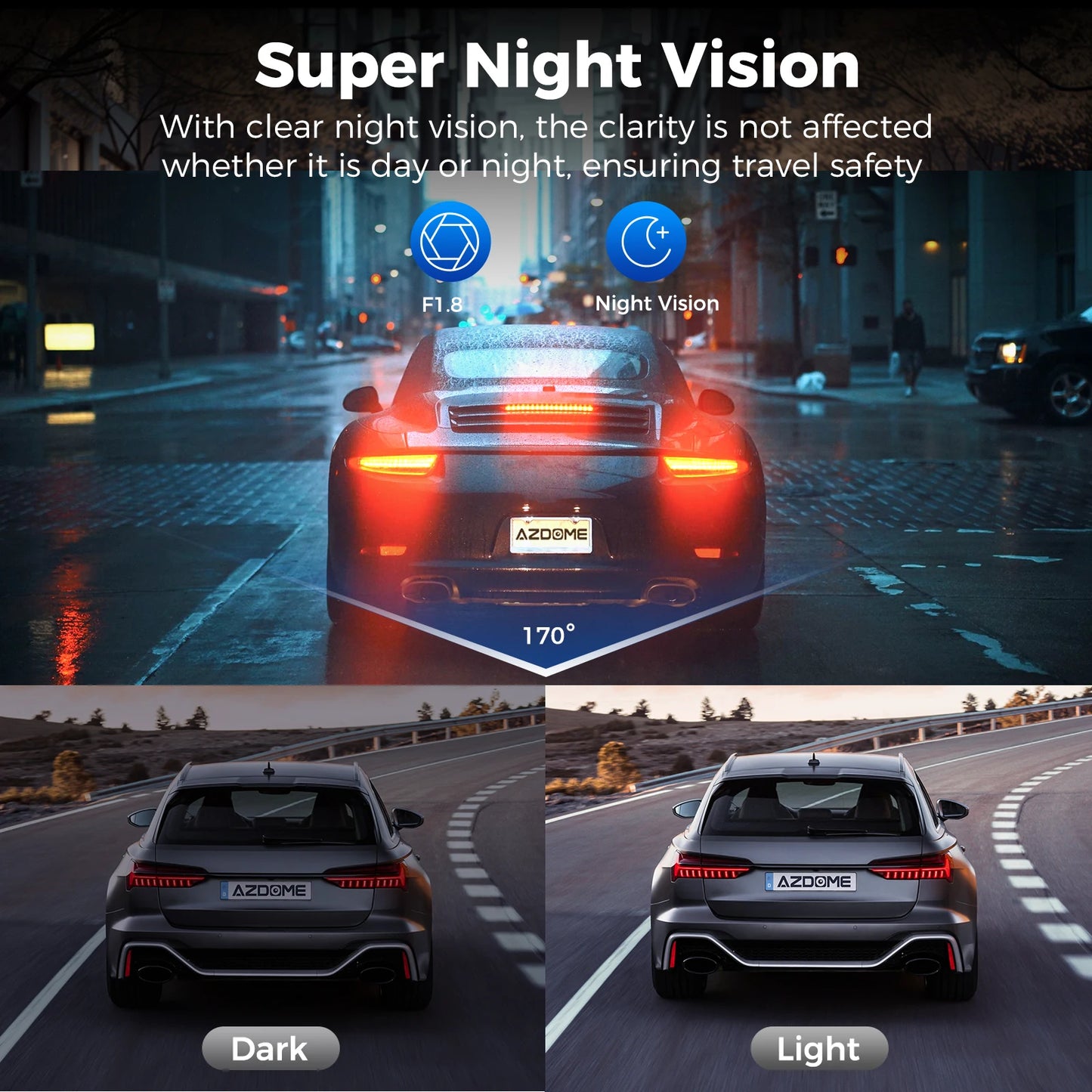 AZDOME Dash Cam V600 2.4 Inch Screen Dual 1080P and 480P Car Camera G Sensor Super Night Vision Car DVR 24 Hour Parking Mode with Support for Rear Camera