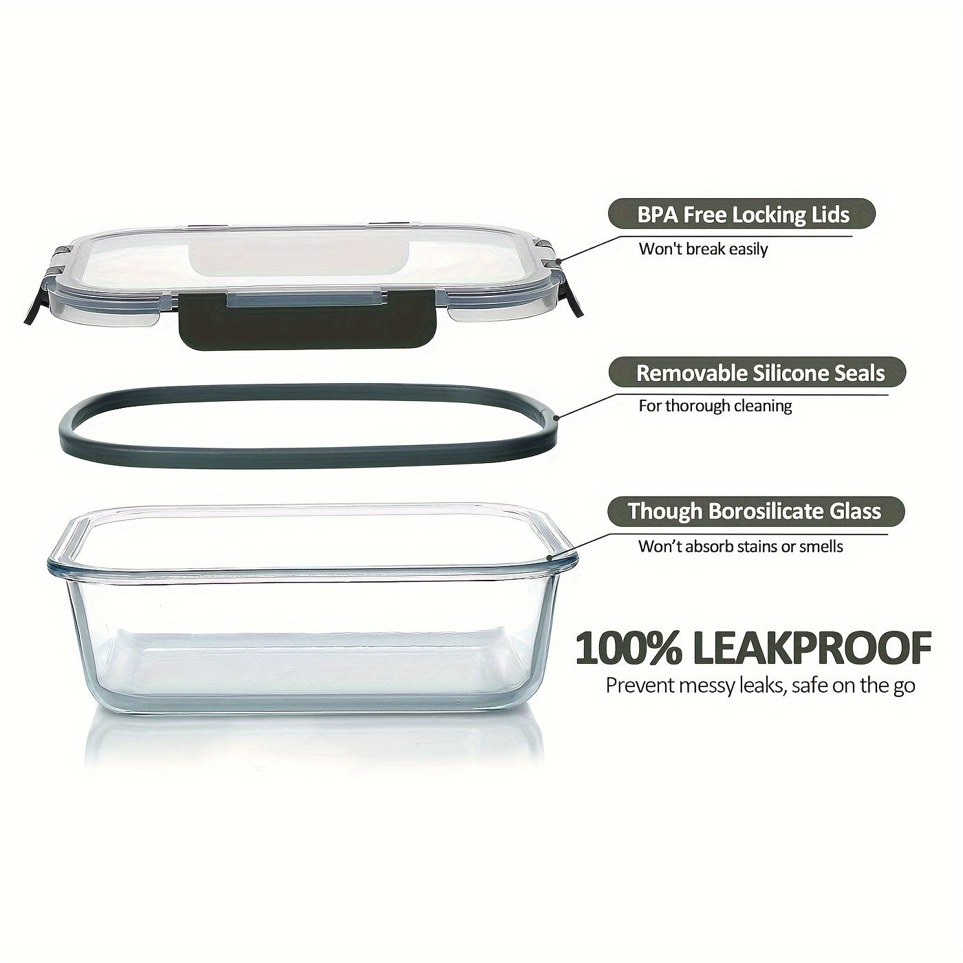 Airtight Glass Meal Prep Containers Set - 15 Pieces Food Storage