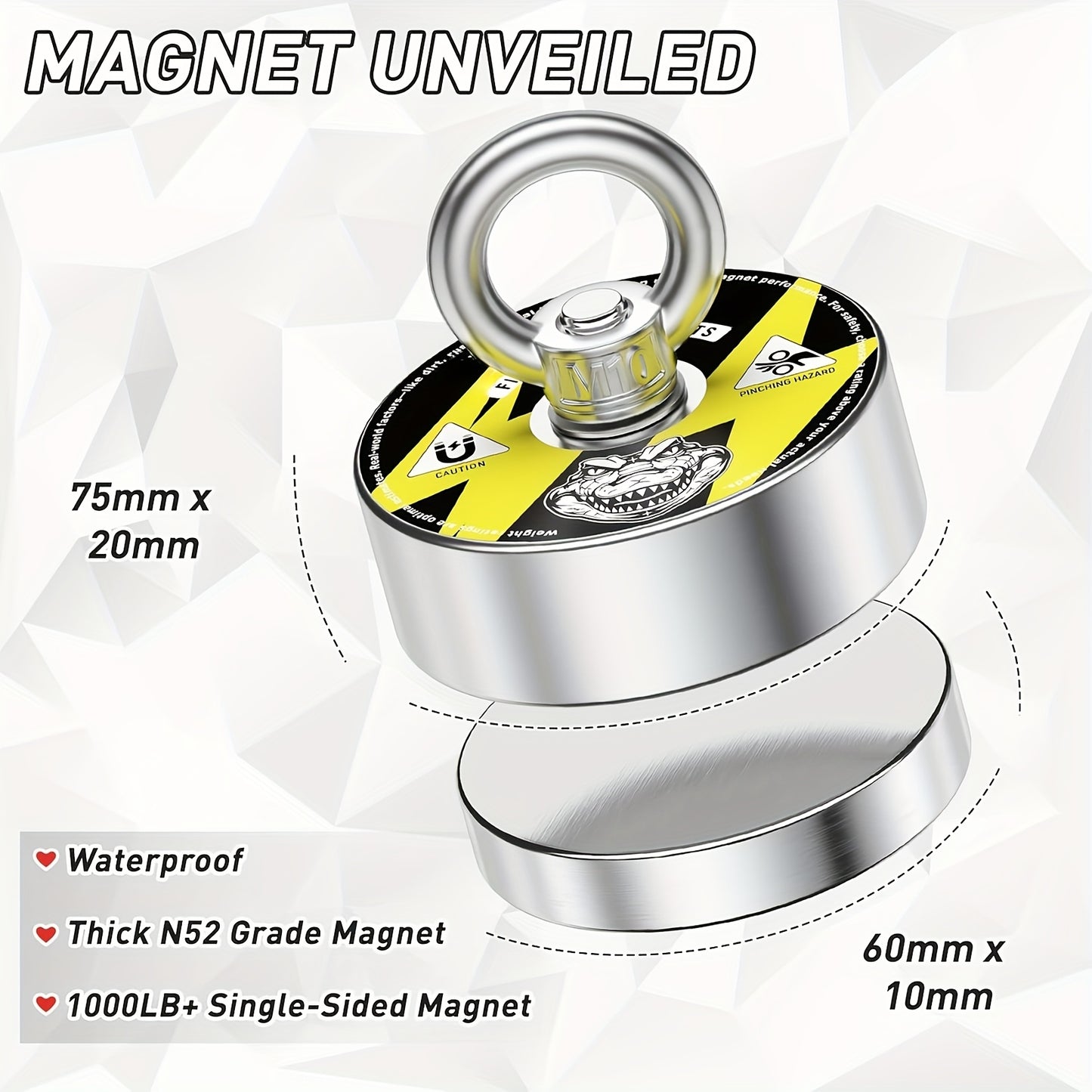 Magnet Fishing Kit, 1000 Lbs Superior N52 Magnet For Fishing, Diameter 2.95inch (75mm), Fishing Magnet With Case, Gloves, 65ft Rope, Backpack, Scraper, 10pcs Complete Set Fishing Magnet Kit