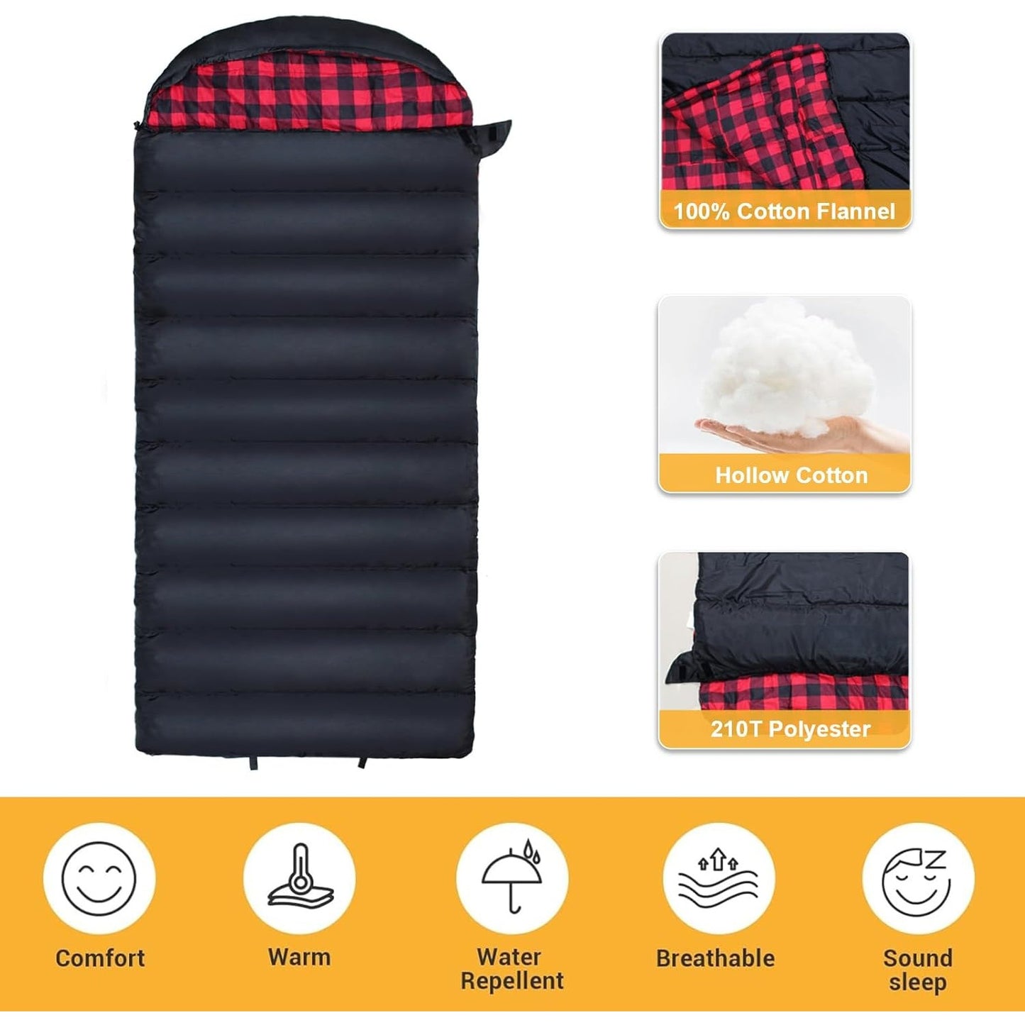 0 Degree Flannel XXL Oversized Sleeping Bag for Adults All Seasons Camping with Compression Sack