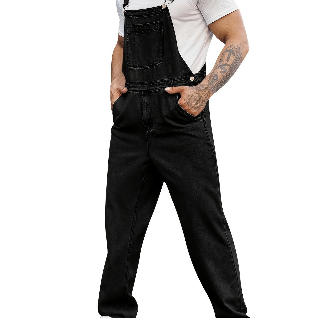 Men's Denim Bib Overalls Jeans Fashion Boot Cut Casual Slim Fit Adjustable Straps Jumpsuit