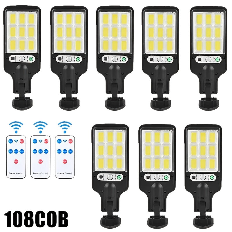 8pcs Solar Street Light Outdoor 108 COB LED Motion Sensor Security Lights with Reflector 3 Modes Flood Lamp for Garden Patio Yard Path Parking