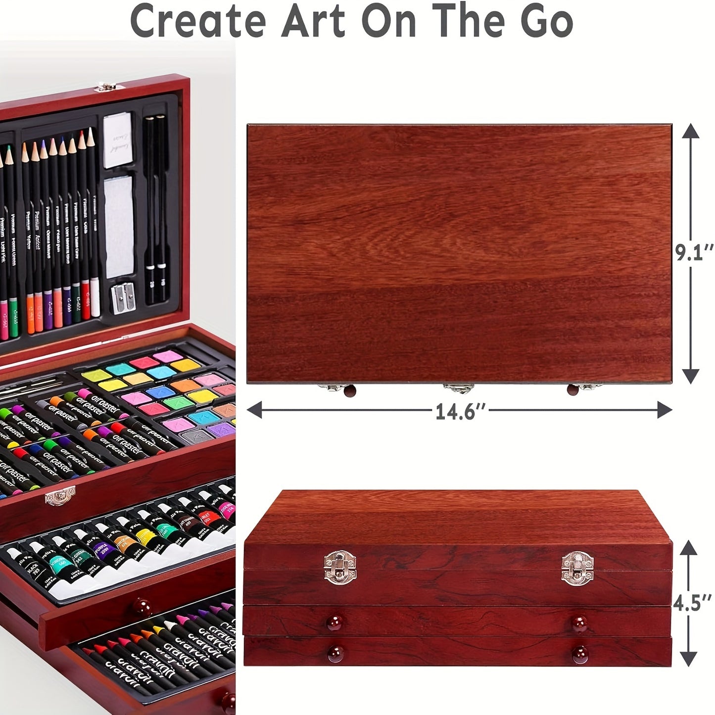 175pcs Deluxe Art Set With 2 Drawing Pads, Crayons, Acrylic Paints, Colored Pencils Set In Wooden Case, Professional Art Kit For Adults, Artist And Teen, Paint Supplies, Gift, Father'S Day Gift