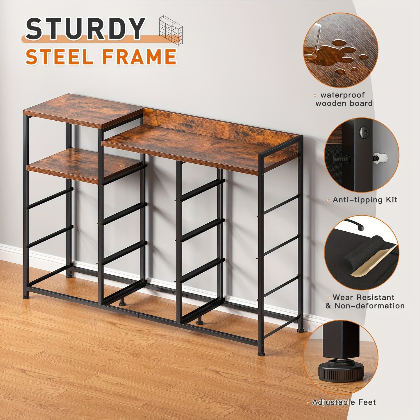 Modern Black Dresser - 11 Drawers, Metal Frame & Wood Top | Stylish Bedroom Storage with Shelves for Makeup Vanity or TV Stand
