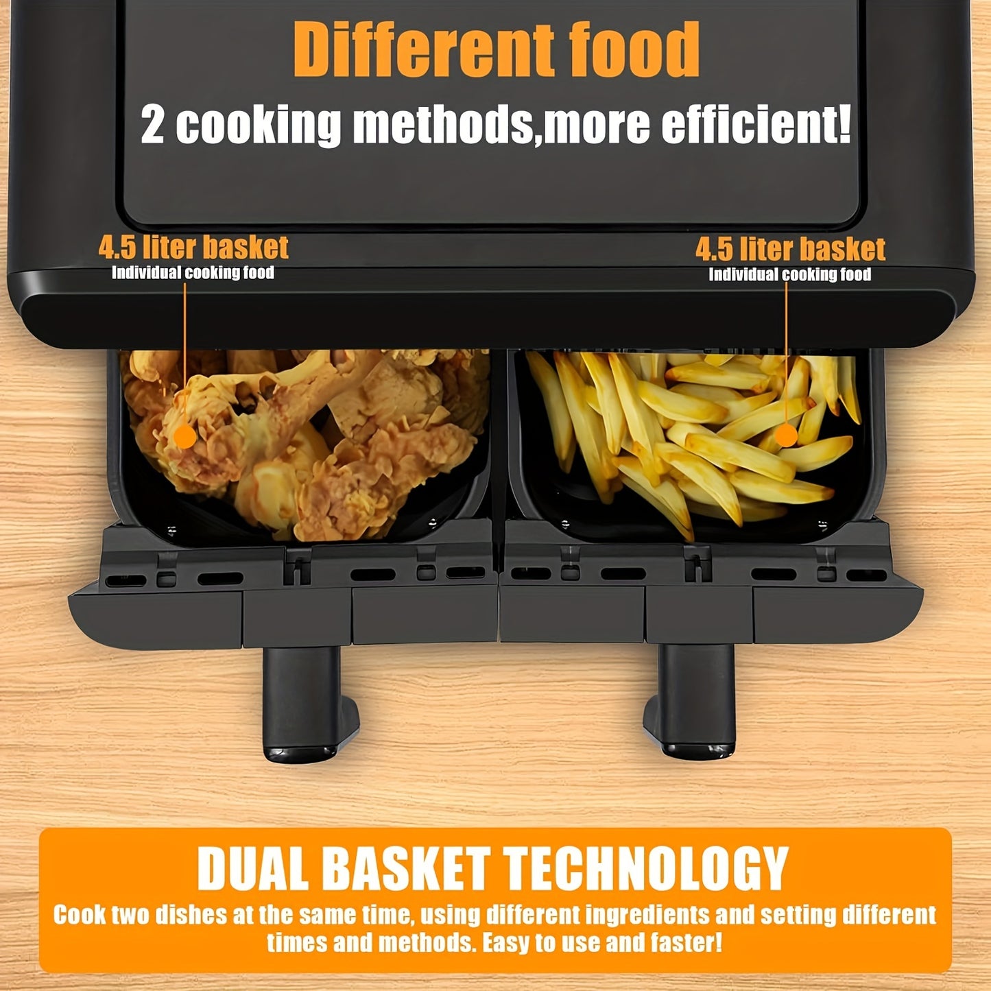 9L Family-Size Double Air Fryer Oven with 2 x 4.5L Independent Baskets - Dual Zone, Healthy Oil-Free Cooking, 10 Presets, Digital LED Display, 1800W Power - Includes Cookbook and Easy Recipe Guidance