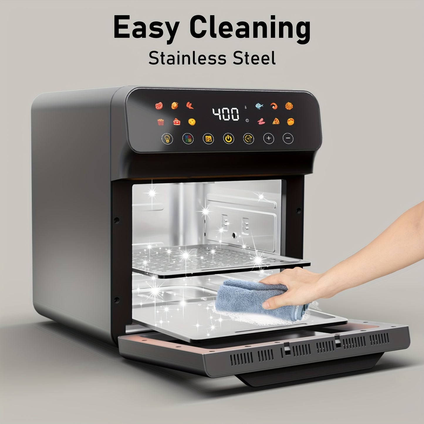 Healthy Choice 12QT Air Fryer Convection Oven - 10-in-1 Multi Function, Visible Window, Touchscreen, Easy To Clean, One-Touch Operation - Black